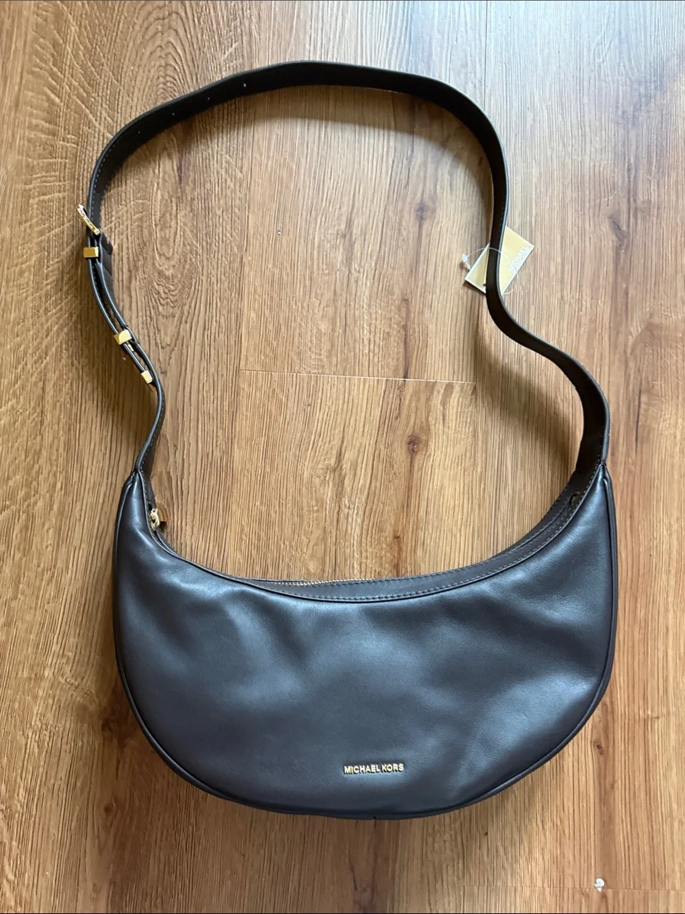 Michael Kors Brown Crescent Shoulder Bag with Gold Hardware